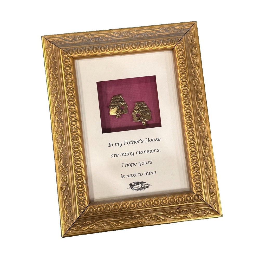 Vintage Rosemary Nelson Birdhouse Shadow Box Frame Quote Art Many Mansions 7x9